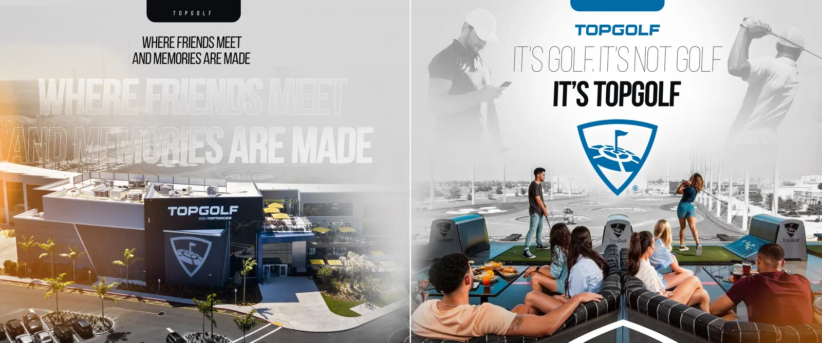 Topgolf souvenir photo folder cover, dark version with friends at the hitting bays