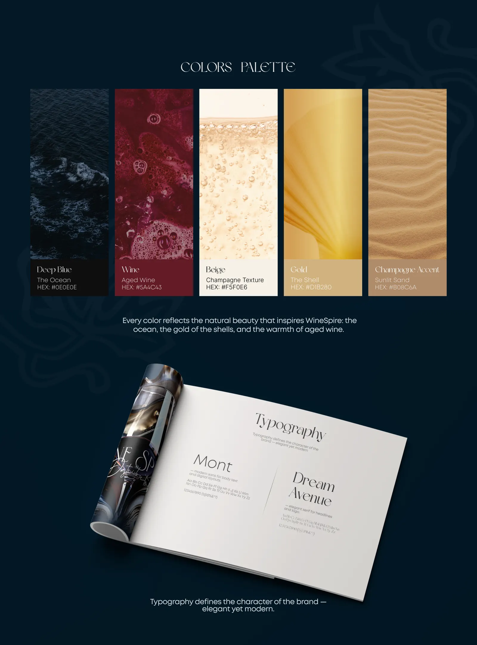 WineSpire color palette and typography guidelines
